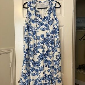 Sugarlips White Midi Dress with Blue Floral Print